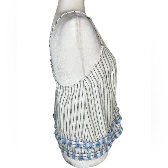SUBOO White & Baby Blue Striped Fringe Trim Boho Tank Top - Picture 4 of 7